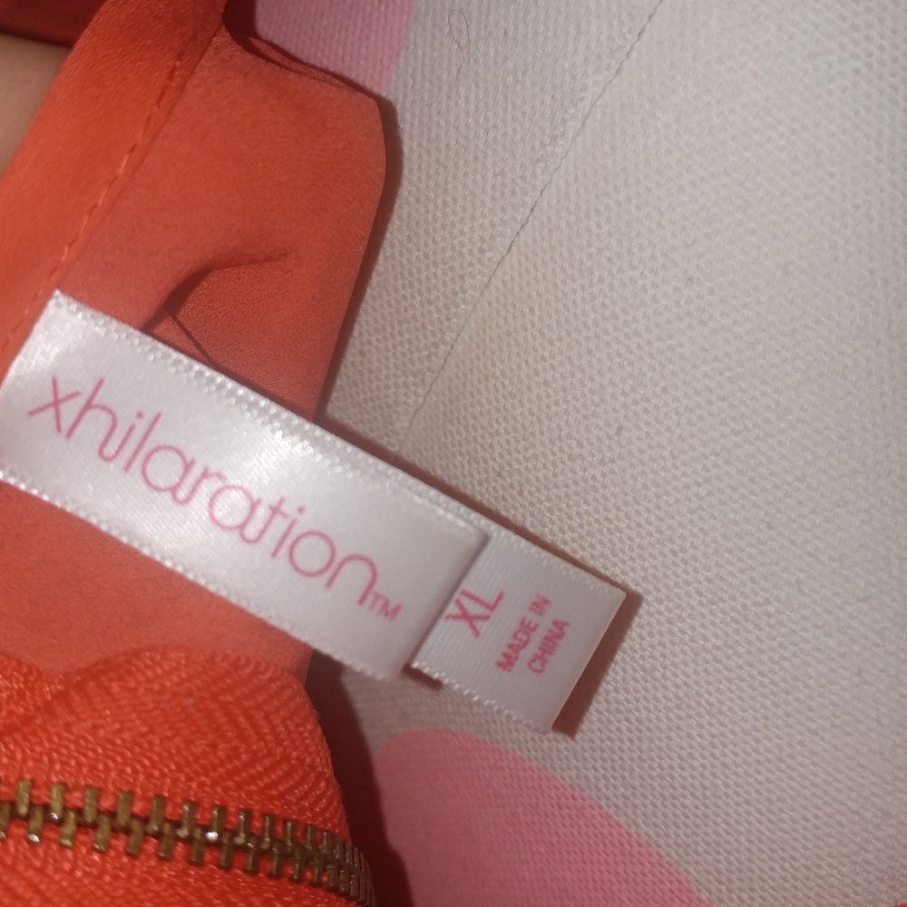 Xhilartion | summer neon vacation V neck zip back coral embroidered top XL - Picture 7 of 8